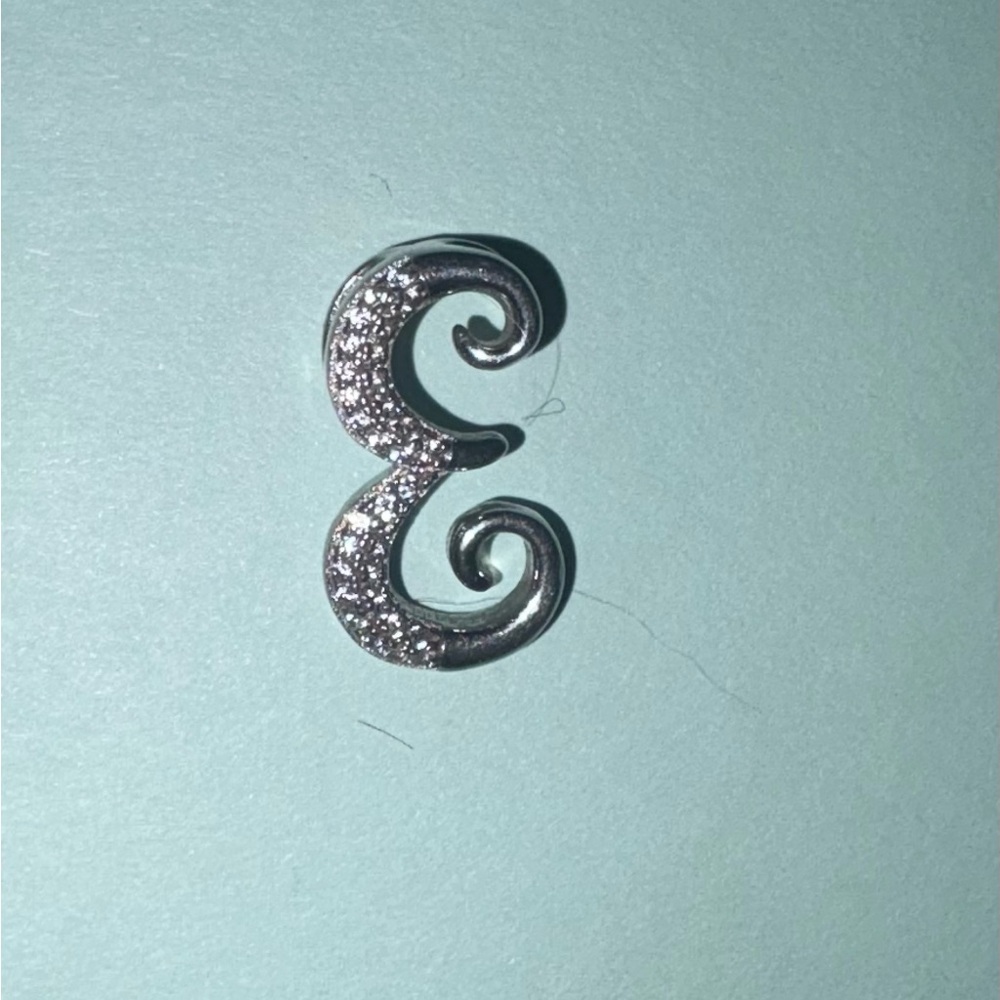 Sterling Silver925 Vintage Letter E In Script with CZ Accents Pendant - Picture 4 of 7